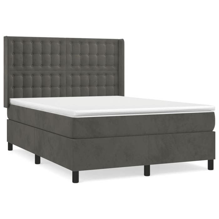 3132916 vidaXL Lit à sommier tapissier et matelas Gris foncé 140x190cm Velours