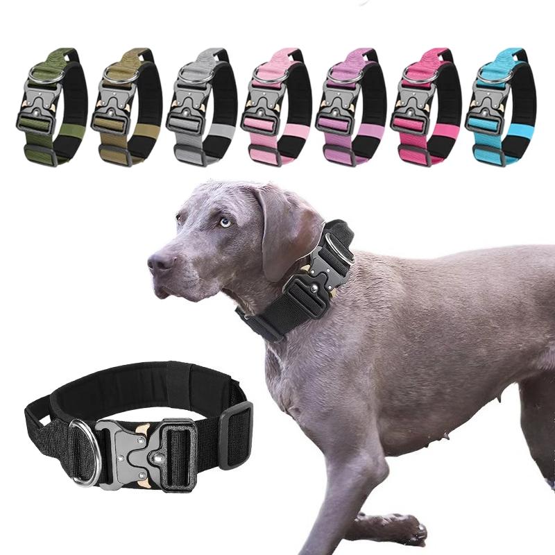 Adjustable Tactical Dog Collar with Metal Buckle Outdoor Walking Training Durable Nylon Collars for Medium Big Dogs Pet Supplies