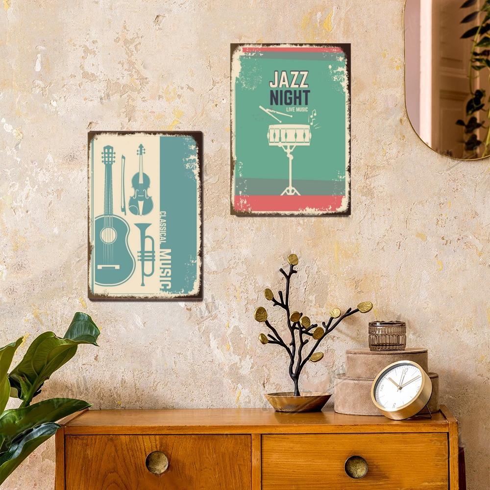 Vintage Tin Signs Decor Rock Music Metal Posters Retro Guitar Rock Party Metal Plates Room Wall Art for Bar Pub Club