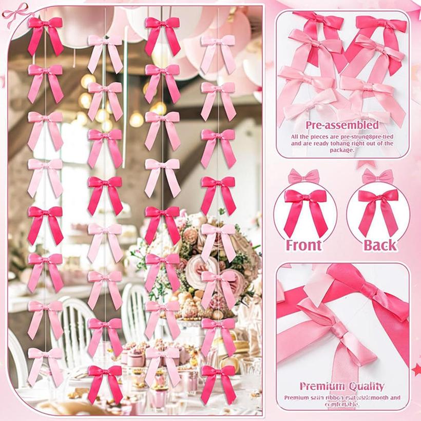 Cute Bow Garland Ornament Birthday Party Decorations Ribbon Bow Hanging Wreath Curtain for Wedding Coquette Bridal Shower