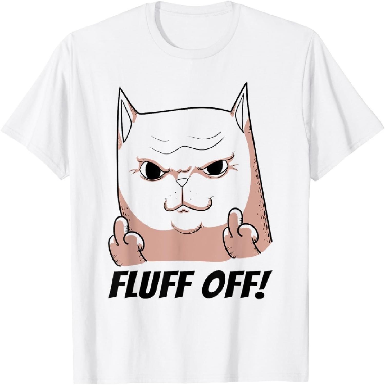 Fluff Off, Middle Finger Cat Men Women T-Shirt S
