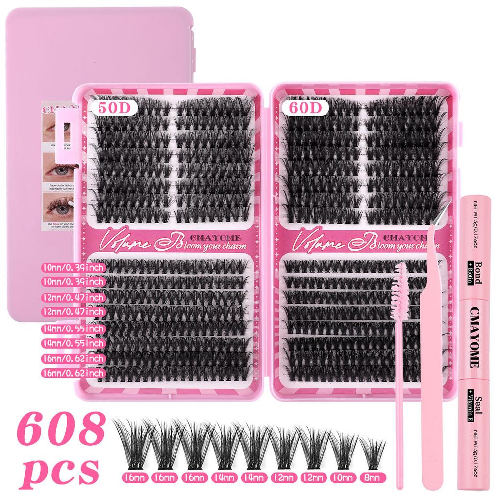 608 Clusters Of Single-Cluster False Eyelashes 8-16Mmdiy Segmented Natural Dense D-Curve Self-Grafting