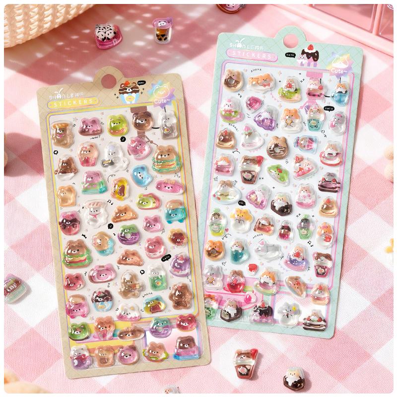 1Pcs/4Pcs Cute Animals Sweet 3D Relief Stickers Journaling Diy Diary Stationery Sticker Decor School Supplies Gift