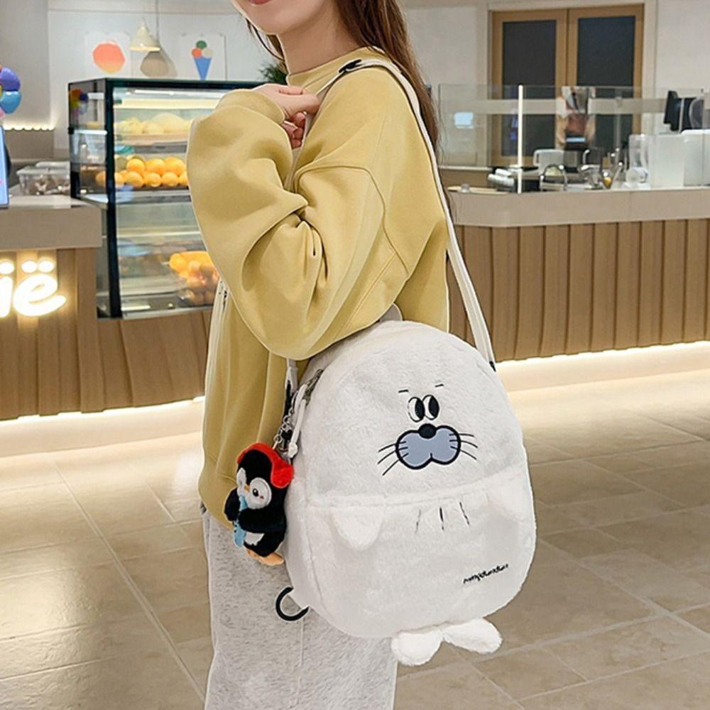 Kawaii Penguin Plush Crossbody Bag Adorable Animal Shoulder Bag Cute Soft Seal Backpack  Women