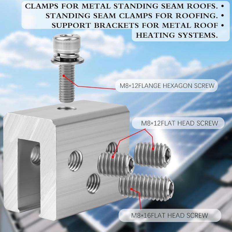 6Pcs Metal Roof Panel Clamps For Standing Seam Metal Roof Clamp for Heat Cable Snow Guards Attachment Solar Panel