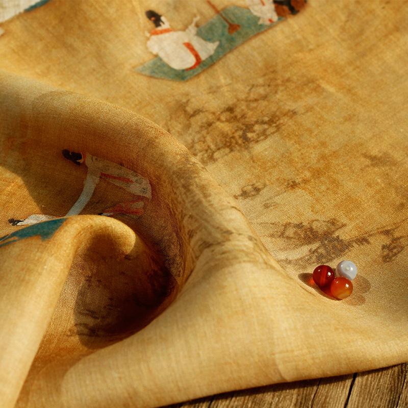 

М яка струмуюча тканина рамі, візерунок стародавніх китайських картин з красивими жінками, тканина рамі для шиття своїми руками сукні ханьфу 1M