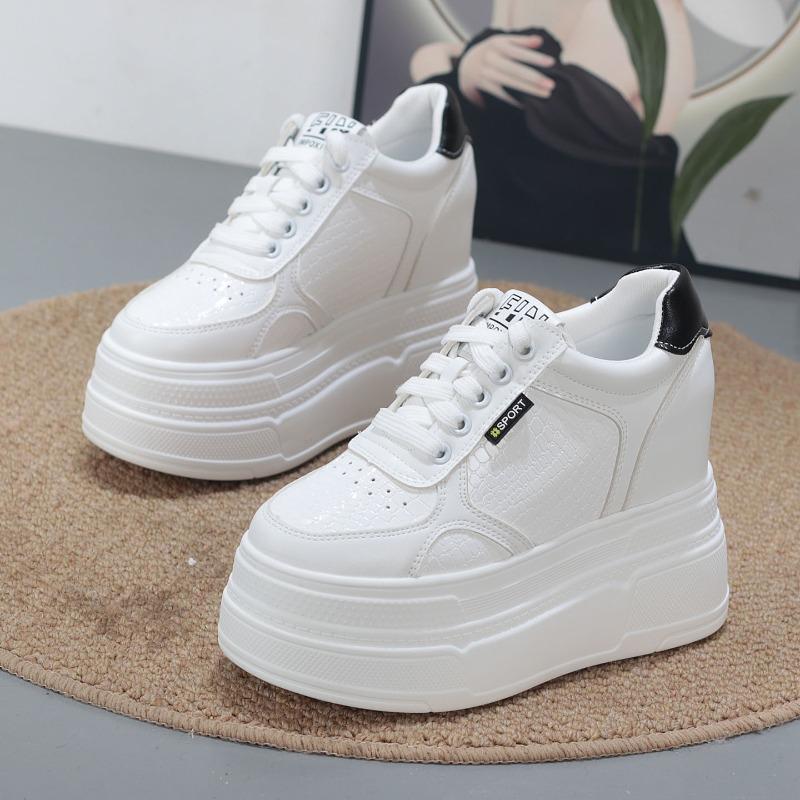 Fashion 11CM Genuine Leather Vulcanize Summer High Brand Comfy Spring Autumn Platform Vulcanize Women Chunky Sneaker Loafer Shoes