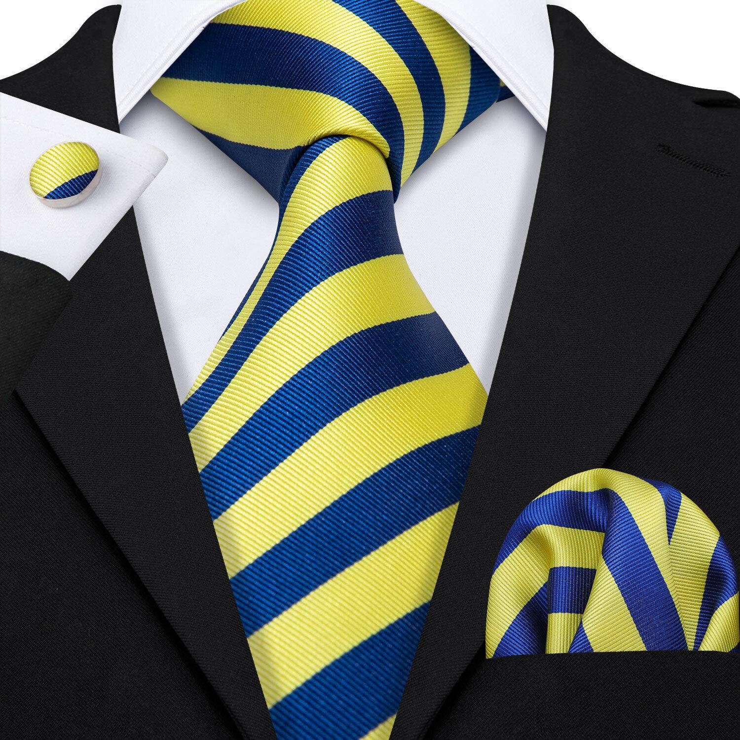 

Мужской галстук шелковый желтый синий брошь булавка носовой платок запонки набор свадебный N-7235