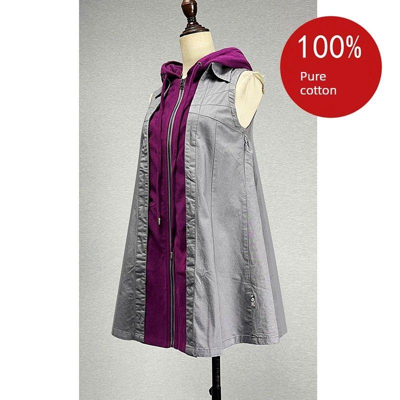 

Модный стиль А-силуэта средней длины с капюшоном, жилет на молнии Gray M