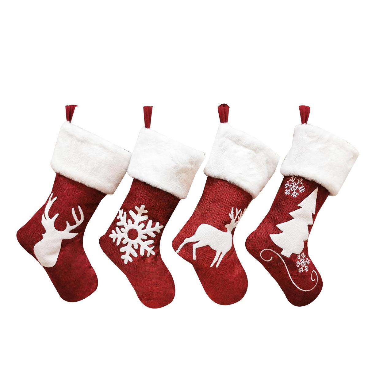 

4Pack Christmas Stockings Socks Gift Candy Bag Christmas Decorations For Home New Year Pocket Hanging Xmas Tree Ornament