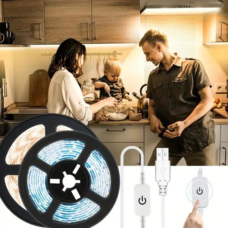USB LED Strip Lights 5V 2835 SMD Touch Control Switch Tape Light TV Backlights for Gaming Room Party Decoration Camping Lighting