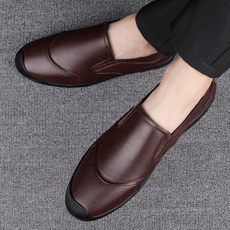 FashionHandmade Men Spring Loafers Genuine Leather Slip on Business Casual Shoes Outdoor Mens Slip on Driving Footwear All-match Flats