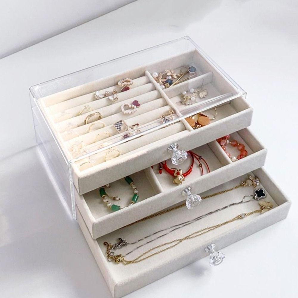 Dustproof Flannel Jewelry Storage Box Stackable Drawer Jewelry Box  for Home