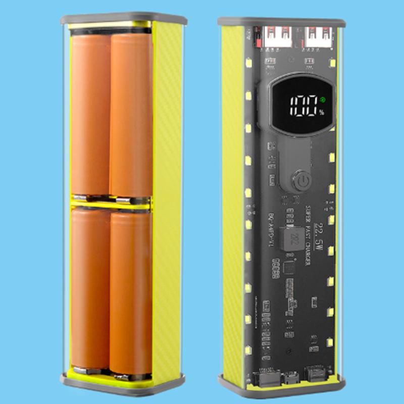 Diy 22.5W Battery Charger Power Bank Case Transparent Pd Quick Charging Case 18650 Battery Case With Led Light