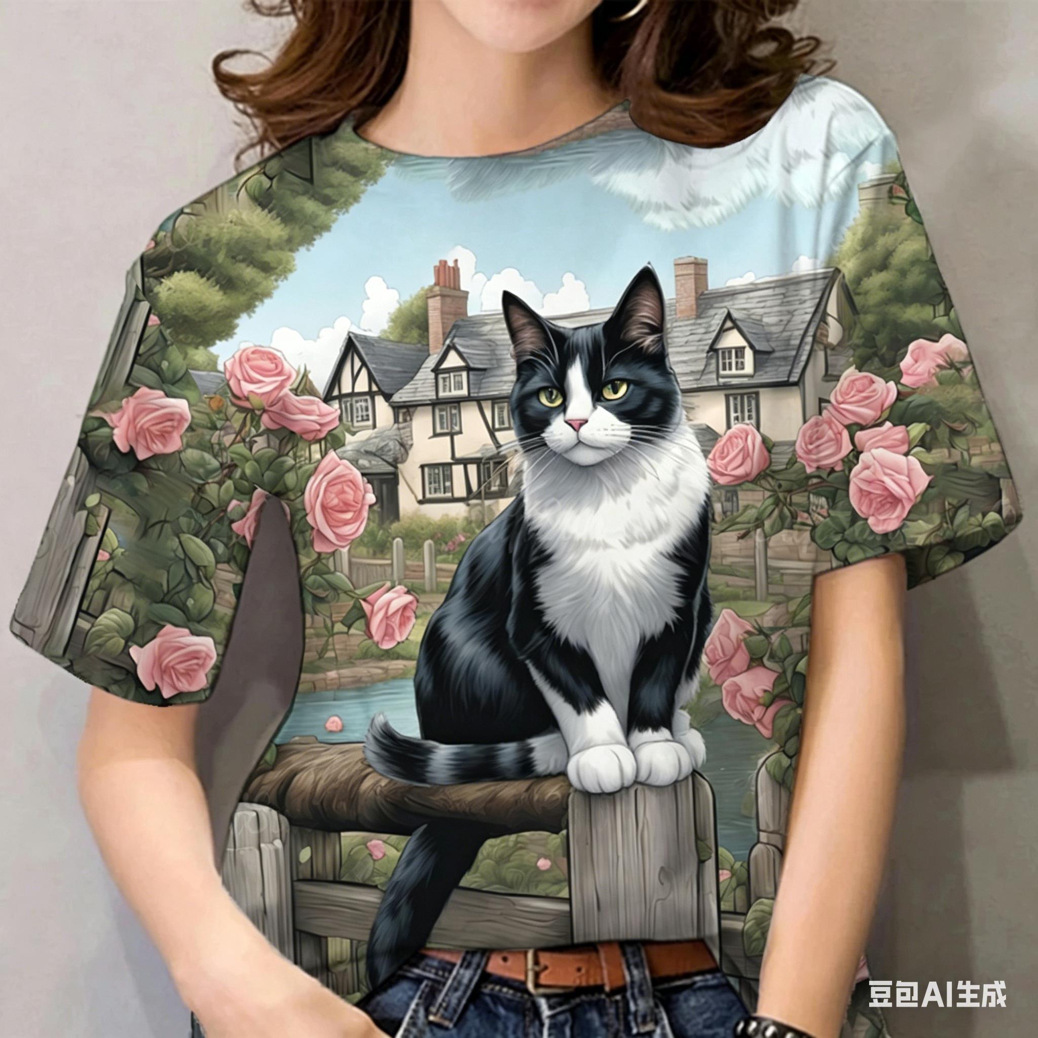 

Fashionable cute cat 3D printed T-shirt 6XL