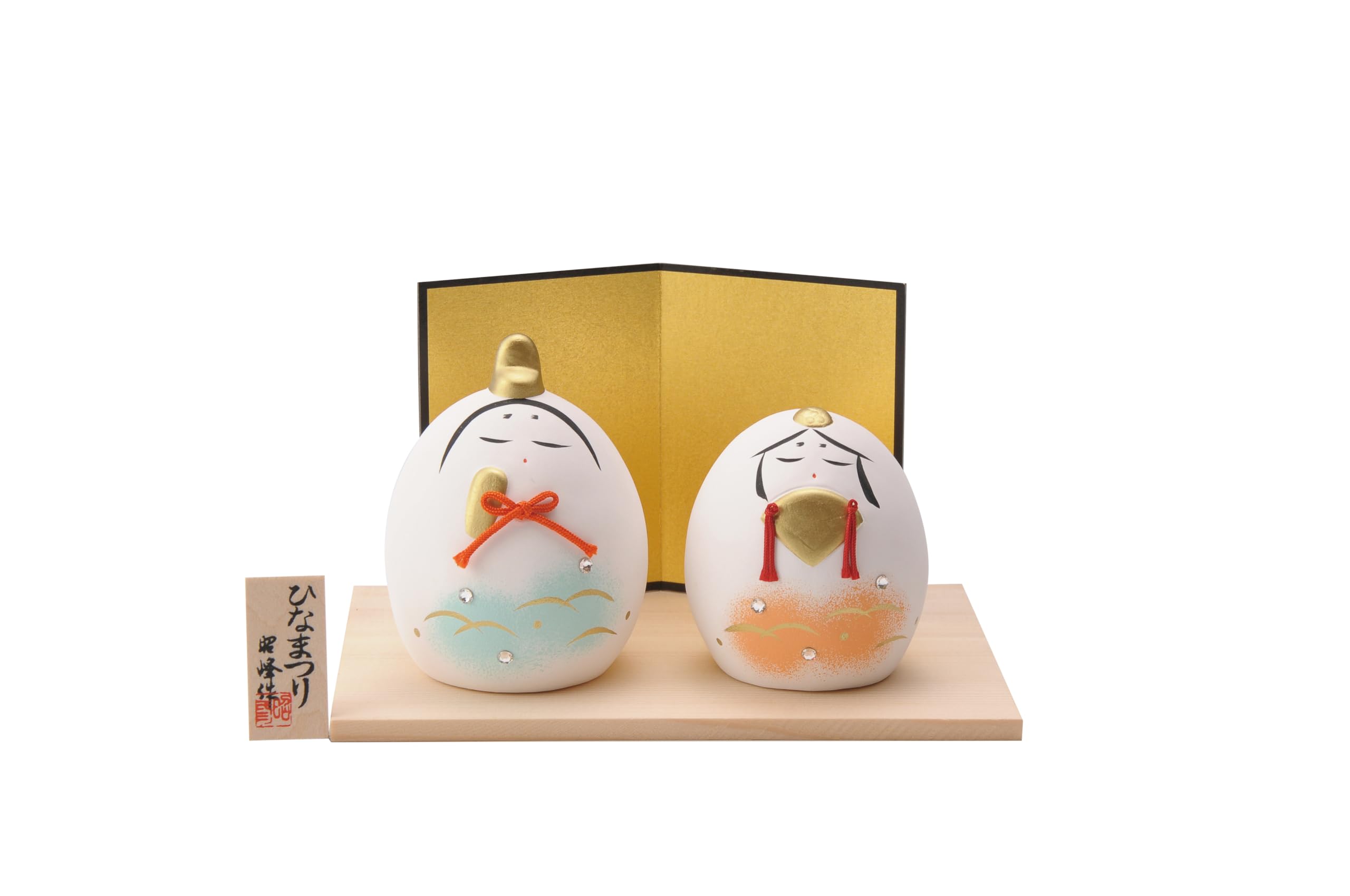 Hina Dewdrop and Grass Pattern Egg Dolls with Flat Emperor and Empress Hina Matsuri Peach Interior Dolls, Rhinestones, Display, Dolls, Compact,