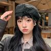 Retro Kontrastfarbene Karomuster-Baretts für Damen Japanisch Personalisierte Vielseitige Gesichtsbetonende Kleine Literarische Malerhüte