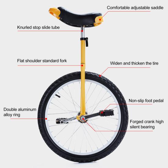 1 Set Unicycle with 16/18/20/24 Inches Wheel Steel Rim Height Adjustable One Wheel Bike Adults Beginner Exercise Balance