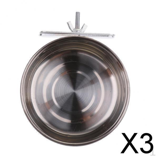 

3xBirds Squirrels Parrot Cages Feeder Pet Stainless Steel Food Water Bowl S