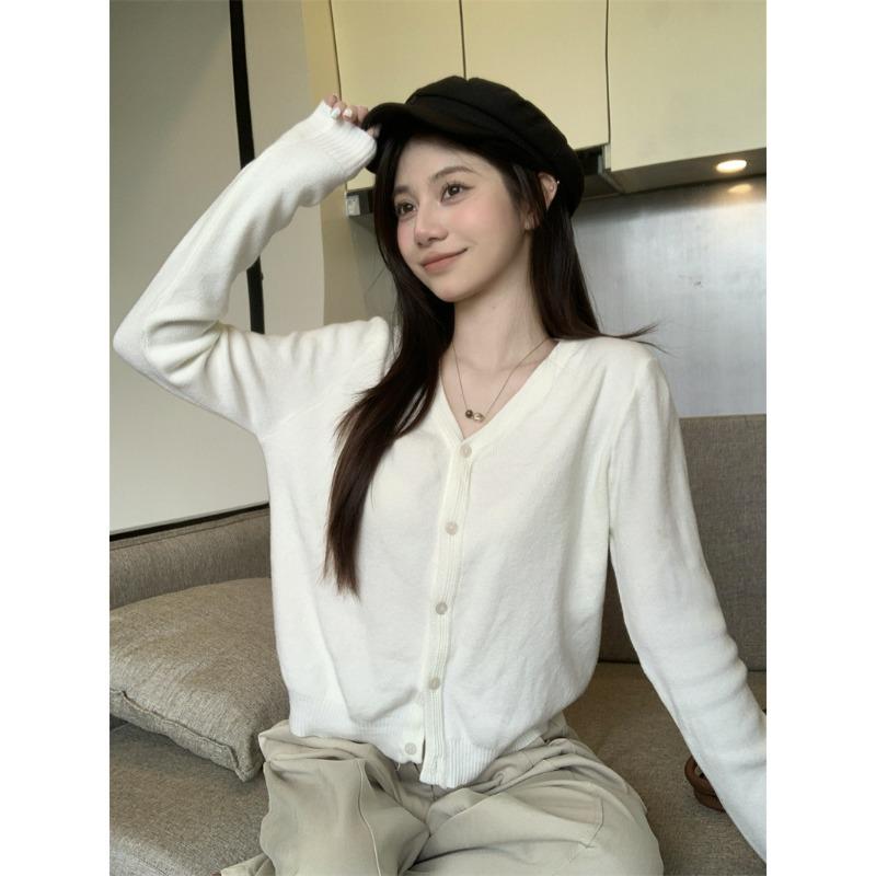 Lazy Wind Collar Soft Waxy Sweater Women's Spring and Autumn New Outer Long-sleeved Top Knitted Jacket Cardigan