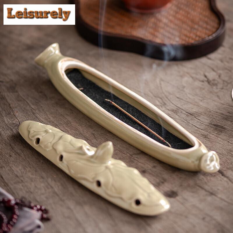 Lotusblatt Räucherbox Linienräucherstäbchenhalter Keramik Räuchereinsatz Haushalt Aromatherapie Ofen Schreibtisch Dekoration Zubehör