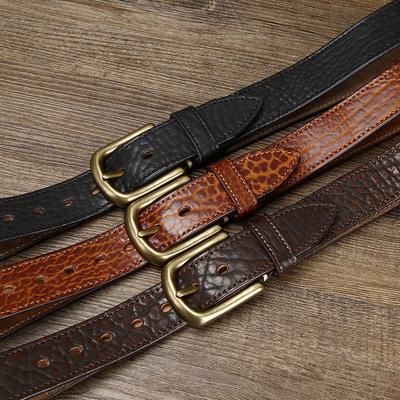 Belt Men's Thickened African Wild Cowhide Shrink Pattern Vintage Coarse Pattern Genuine Cattlehide Leather Surface Tree Pattern Denim Belt