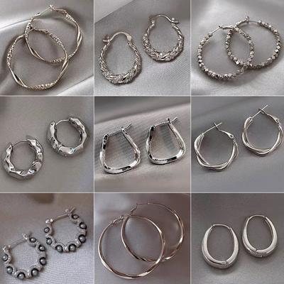 Cold Wind Round Geometric Earrings Individuality Simple Silver Earrings Fashion Temperament High Sense Earrings