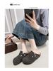 Boken 2024 Autumn Women's Genuine Leather Cork Mule Slippers: Closed-Toe Cow Suede, Flat Bottom, Outdoor Wear.