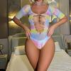 Sex Underwear Gradual Change Pink Bikini Onesie Short-sleeved Mesh Jacket Hip Skirt