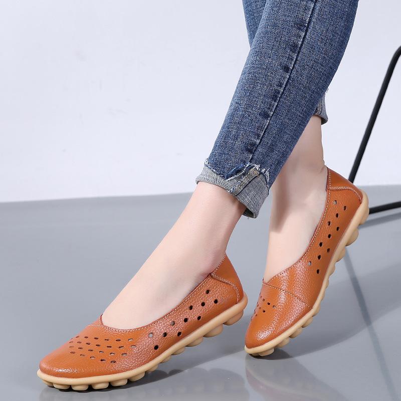 Women's shoes hollow Doudou shoes new mother shoes non-slip one-pedal beef tendon sole breathable hole shoes