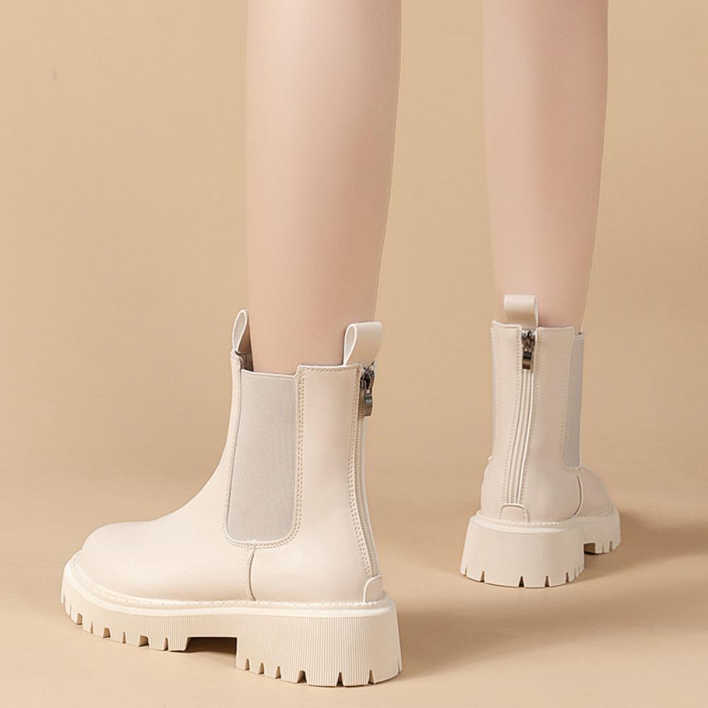 Fashion New Autumn Winter Chelsea Boots 2025 Women Platform Black Beige Ankle Boots For Women Fur Short Chunky Punk Gothic Shoes