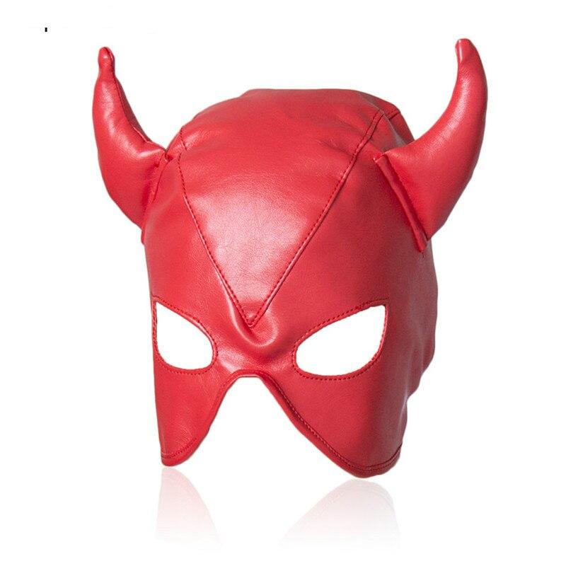 Halloween Dress Up Devil Bondage Mask Slave Head Hood Half Enclosed Fun Headgear Masks Sex Game For Couples Sex Toys for Couples