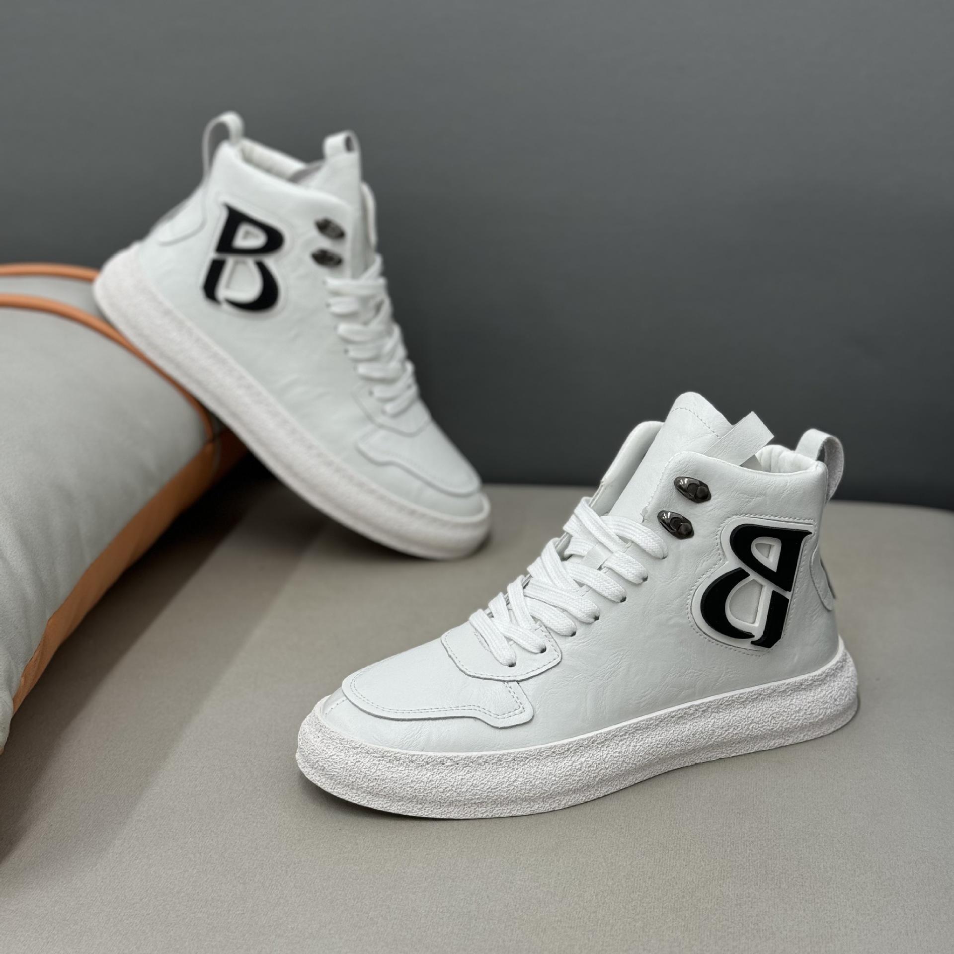 

High top autumn new breathable pure leather panel shoes soft sole casual tide xs 43 білий