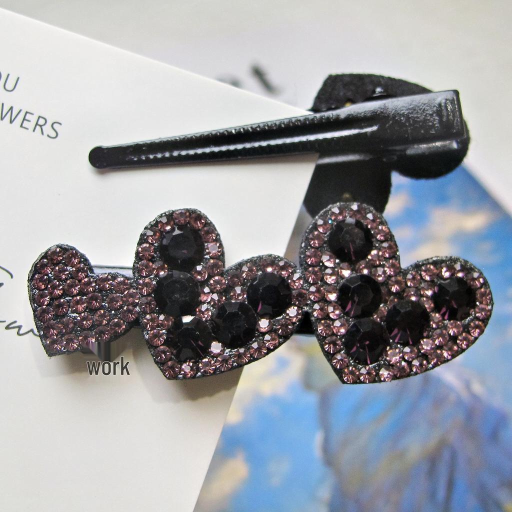 Korean Style Rhinestone Heart Bow Hair Clip for Women