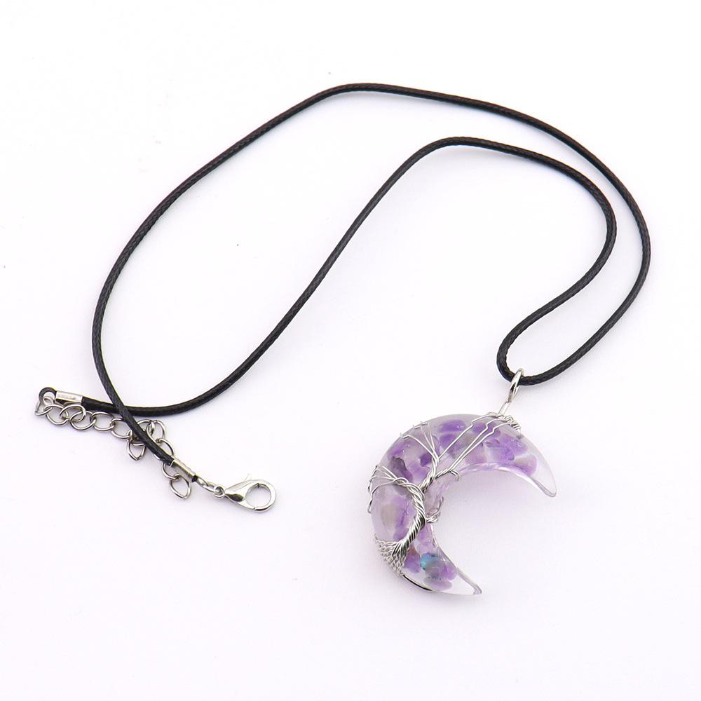 Chakela Natural Crystal Resin Tree of Life Crescent Moon Pendant Necklace N755
