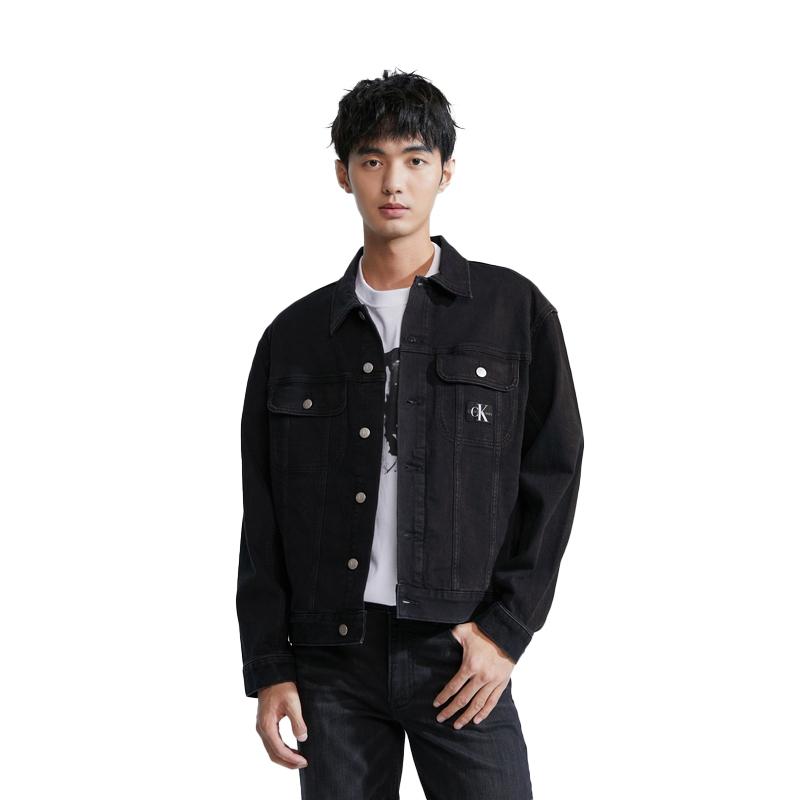 Calvin Klein Minimalist Label Vintage Wash Loose Denim Jacket Men Jackets Black J324792
