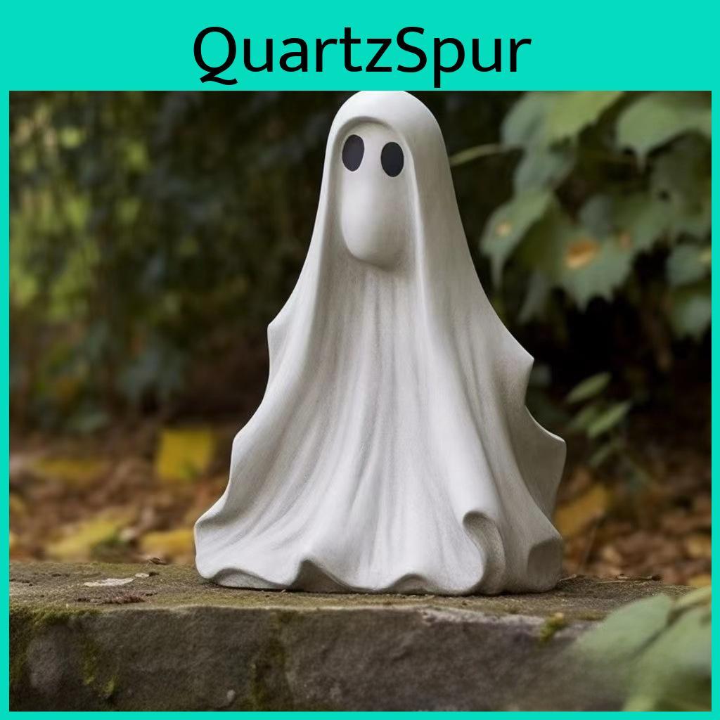 Playful White Ghost Garden Statue Striking Resin Outdoor Decoration Perfect For Halloween Spirit