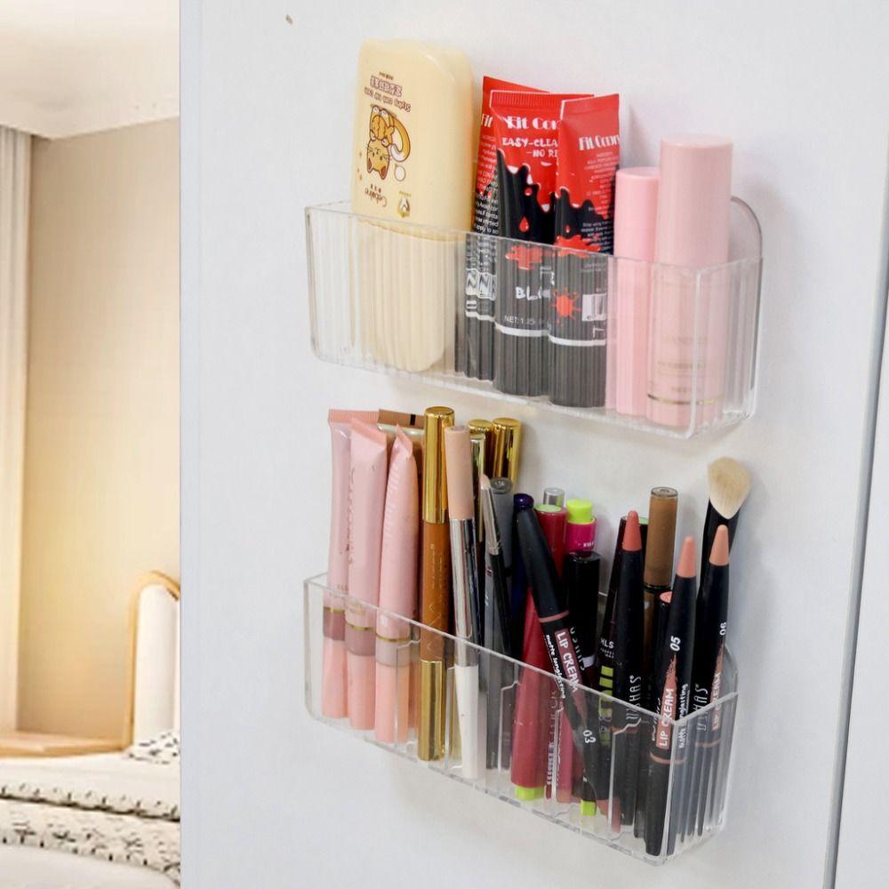 Fashion Wall-mounted Cosmetic Storage Box Transparent Acrylic Bathroom Shelves Grid Mirror Cabinet Storage Rack