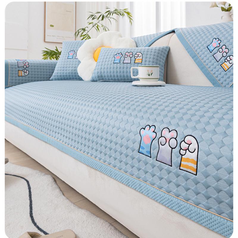 Summer Cool Feeling Ice Silk Sofa Cushion Non-Slip Breathable Cooler Cushion Universal Light Luxury Style Living Room Sofa Cover