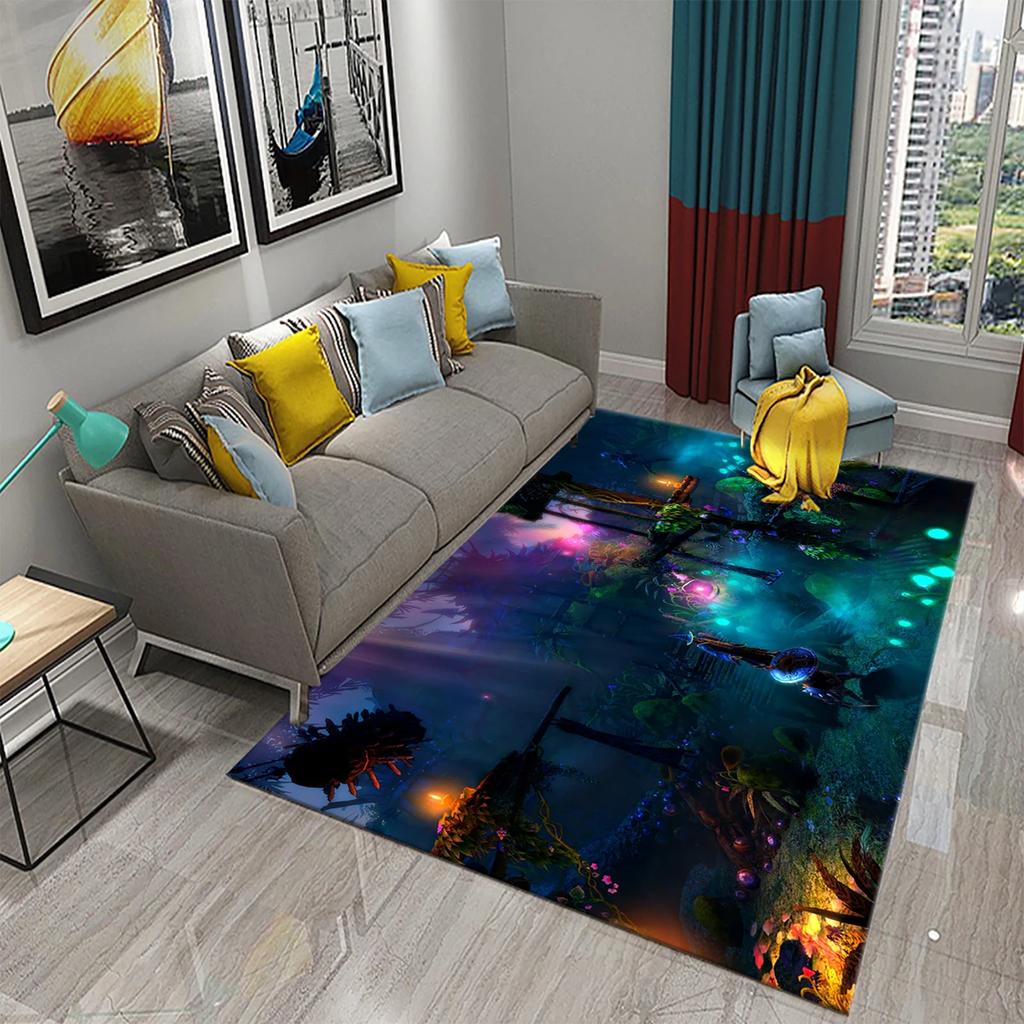 Colorful Magic Forest Flower Carpet Psychedelic and Dream Forest with Animal Living Room Bedroom Bathroom Entrance Non-Slip Rugs