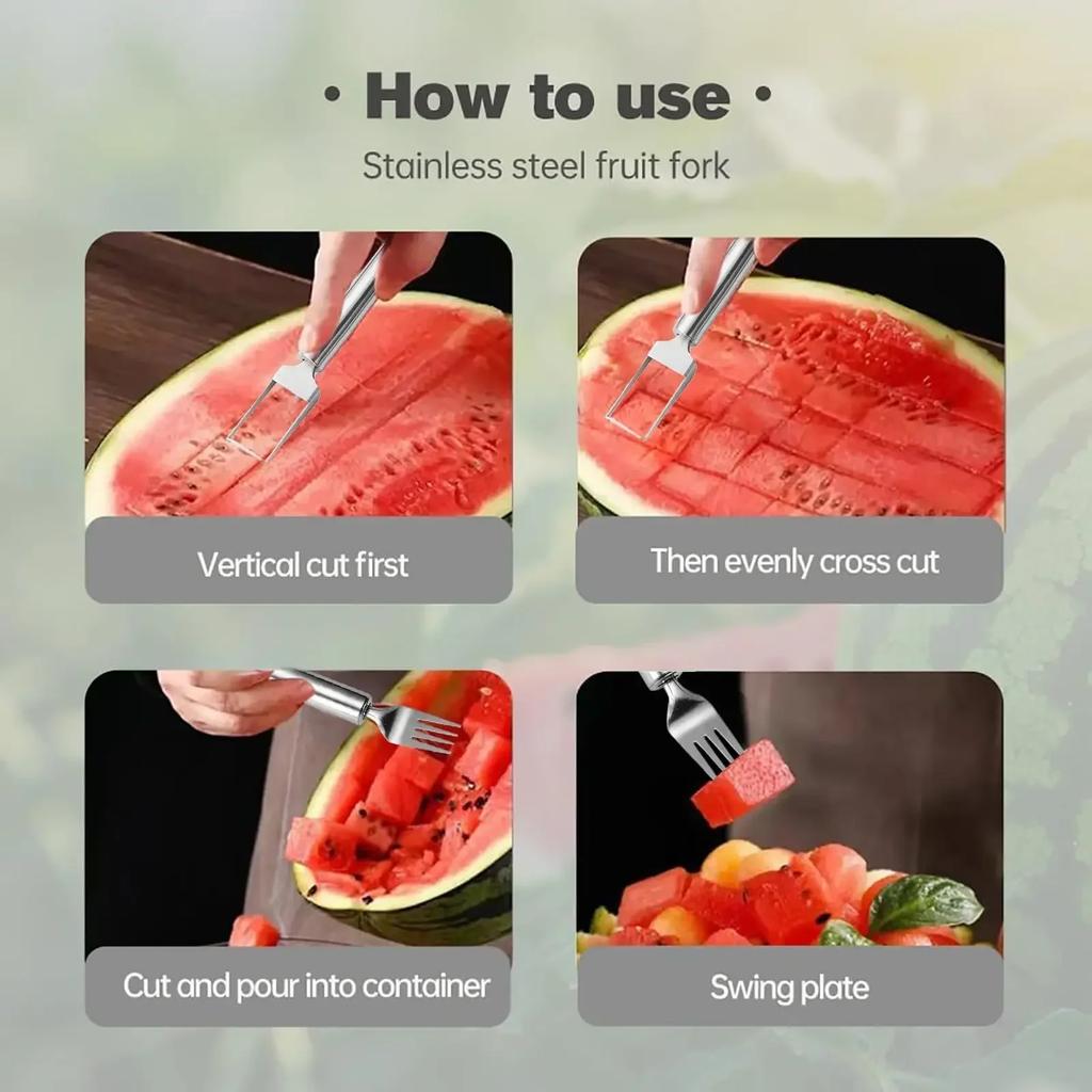 1pcs Dual Head Watermelon Fork  2-in-1 Stainless Steel Fruit Cutter,Cutter Slicer Tool for Home Kitchen Gadget Melon Cube Cutter
