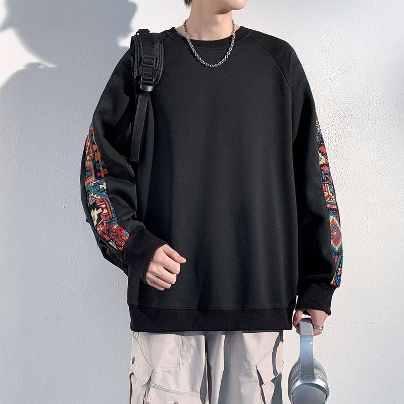 Men’s Chinese Style Embroidery Long Sleeve Round Neck Hoodie - Spring/Autumn/Winter 2025 Heavyweight Loose T-shirt