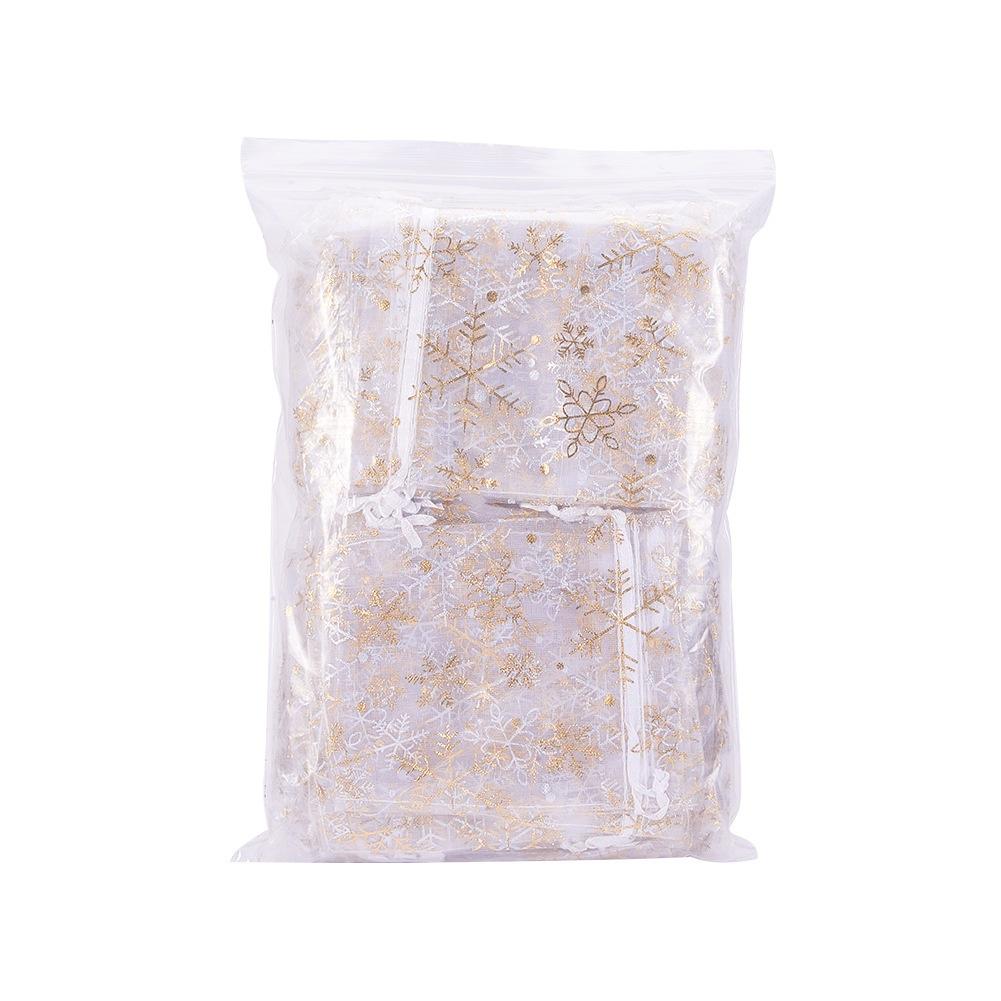 100pcs white printed Drawstring Gauze Bag Organza Bag Packing Holder Color Gold Yarn Candy christmas gifts Bags