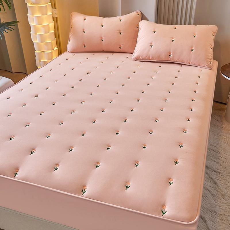 Washed Cotton Soybean Embroidered Bed Sheet, Skin-friendly Maternal and Infant-grade Bed Cover, Warm Bed Protector, Simmons Protective Cover