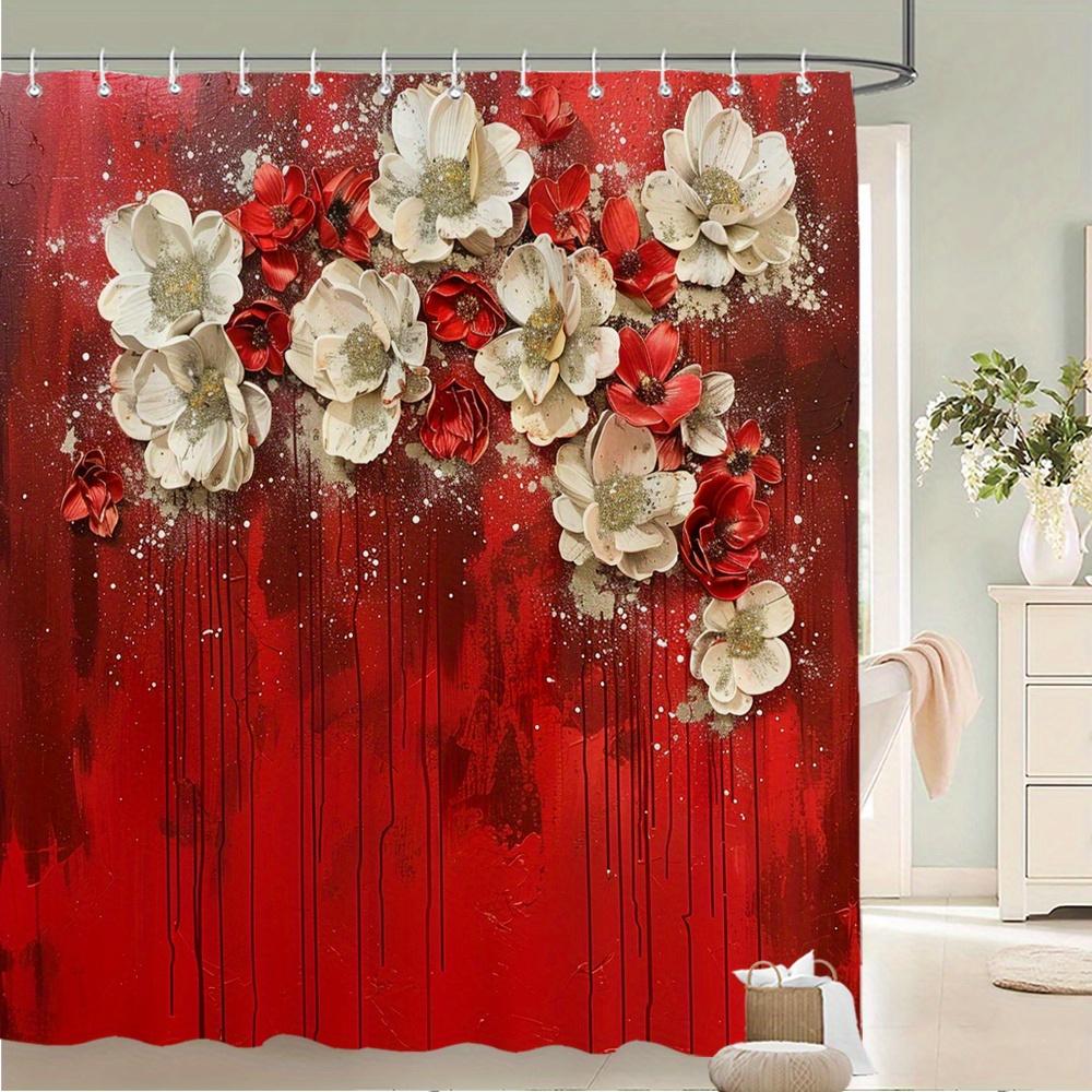 Red Floral Art Waterproof Mildew-Resistant Shower Curtain - Elegant Design for a Luxurious Bathroom Décor Experience