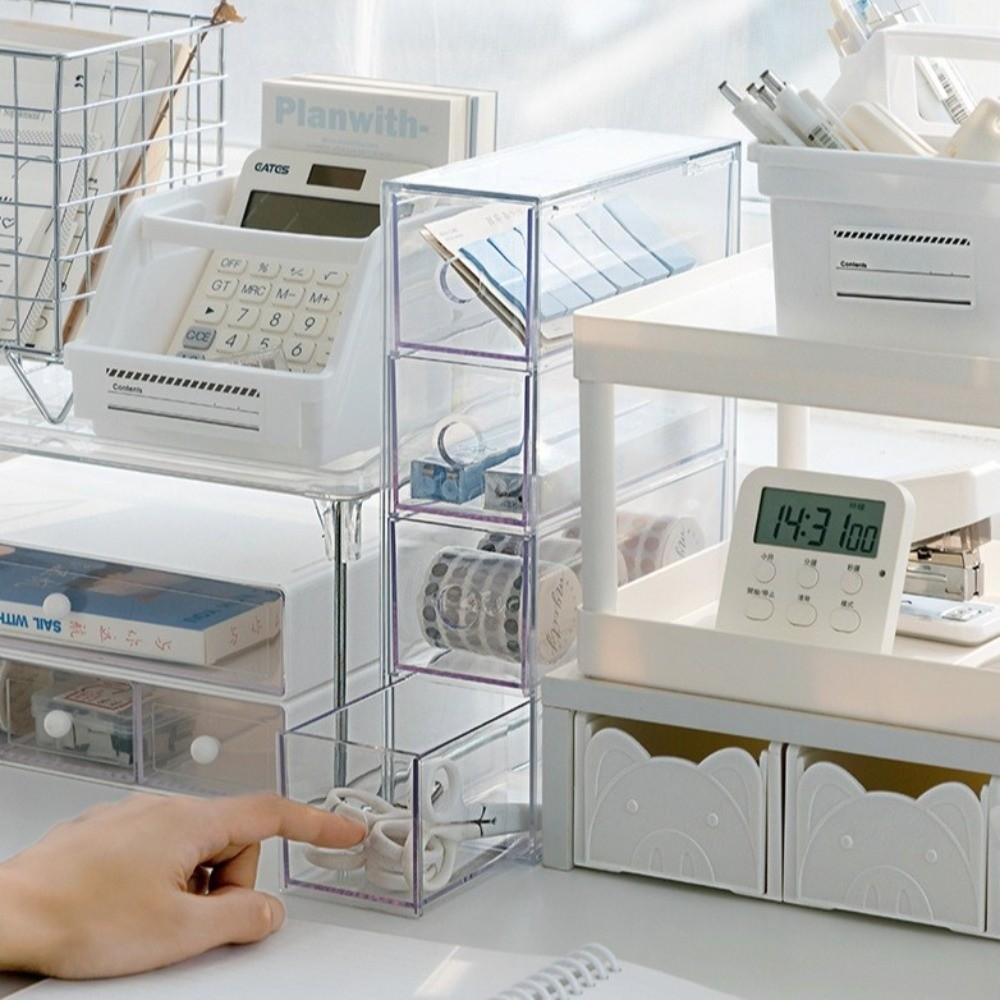 Clear Plastic Drawer Organizer Stackable Pencil Holder Stationery Storage Box  Sundry