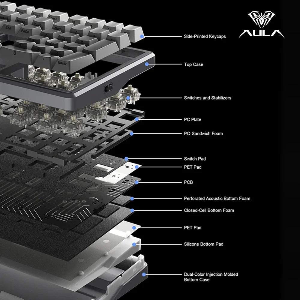 AULA F108 Pro V2 8KHz Polling Rate 10000mAh Tri-Mode Wireless Gaming Keyboard 100% Full Size RGB Hot-swap Gasket TFT Screen Mech