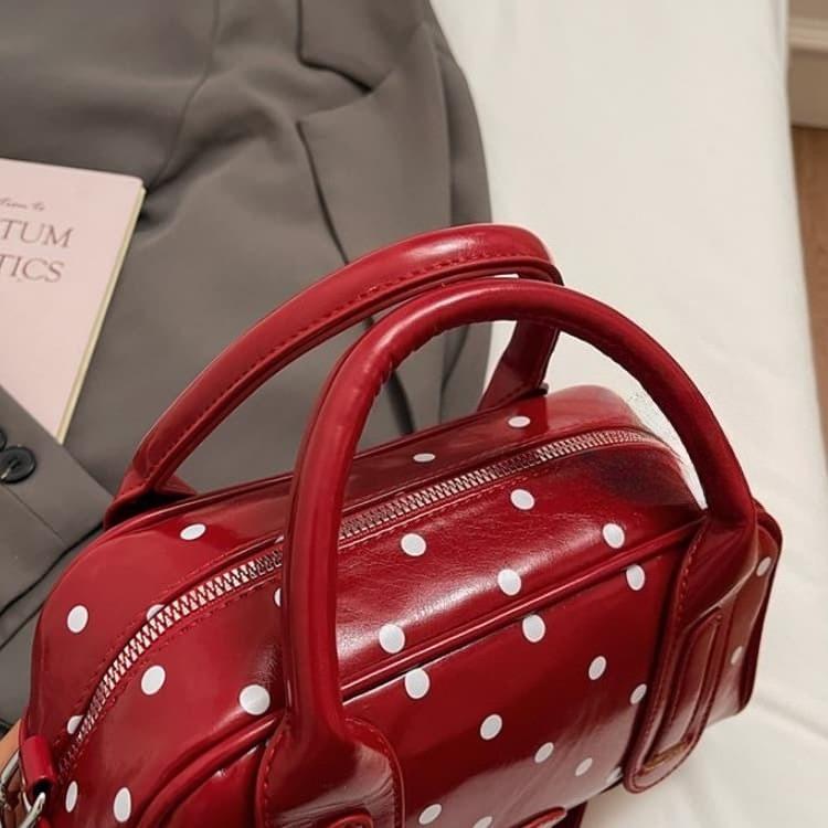 Patent Leather Polka Dot Boston Bag Women's Tote Shoulder Bag