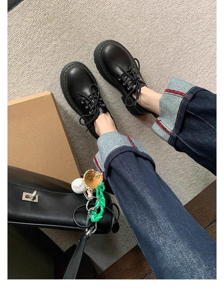 Dámské Oxfords na platformě z měkké kůže – Podzim/Zima 2025 Britský styl Boty na šněrování zvyšující výšku.