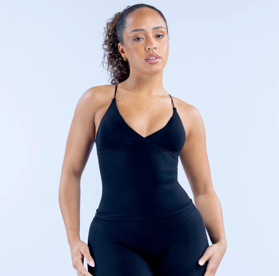 

Women s Quick-Dry V-Neck Yoga Tank Top with Removable Pads – Sleeveless Sports Fitness Bra Small чорний